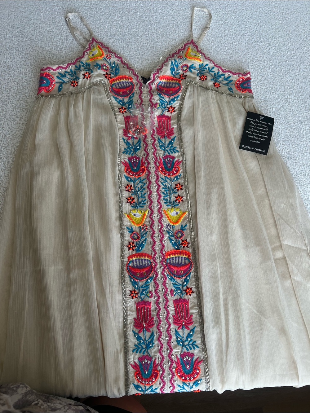 NWT Boston Proper Ivory Embroidered Boho Maxi Dress - Picture 1 of 4